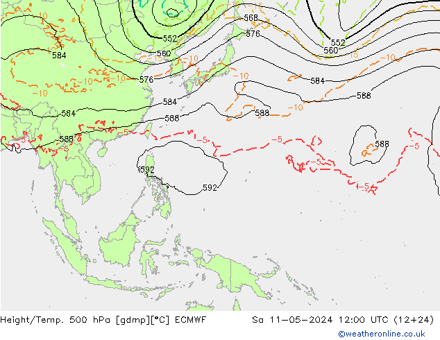 Height/Temp. 500 hPa ECMWF Sa 11.05.2024 12 UTC