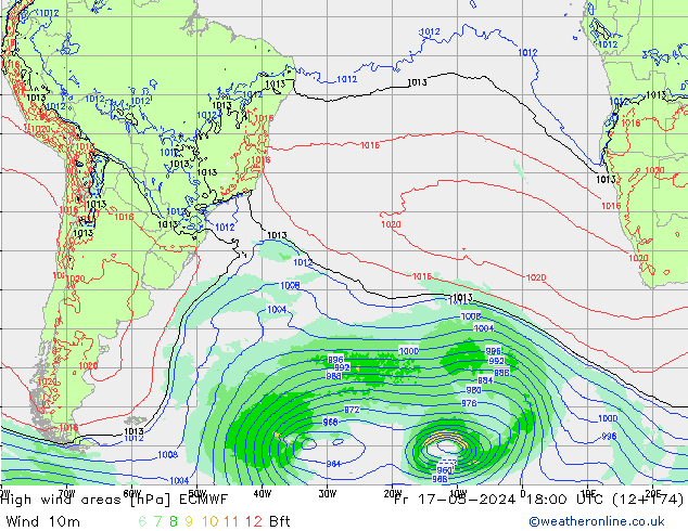 High wind areas ECMWF Fr 17.05.2024 18 UTC