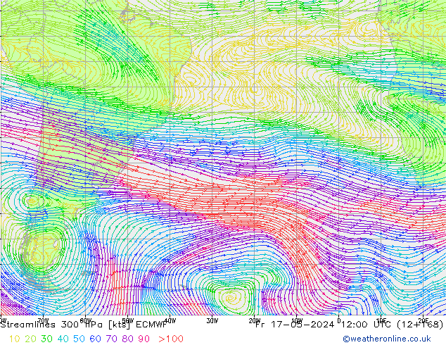 Ligne de courant 300 hPa ECMWF ven 17.05.2024 12 UTC