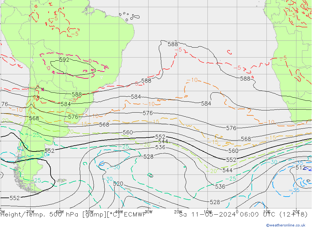 Z500/Rain (+SLP)/Z850 ECMWF Sáb 11.05.2024 06 UTC