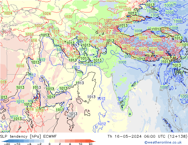 Druktendens (+/-) ECMWF do 16.05.2024 06 UTC