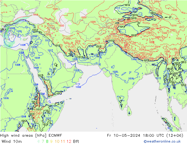 High wind areas ECMWF 星期五 10.05.2024 18 UTC