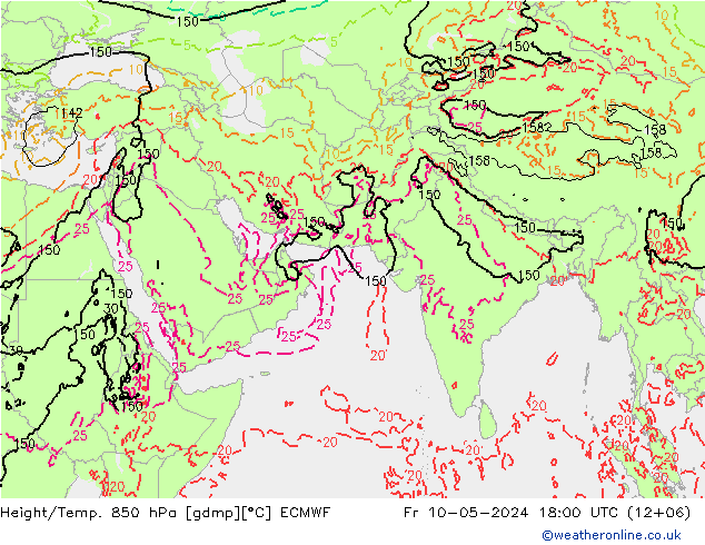 Height/Temp. 850 hPa ECMWF Pá 10.05.2024 18 UTC