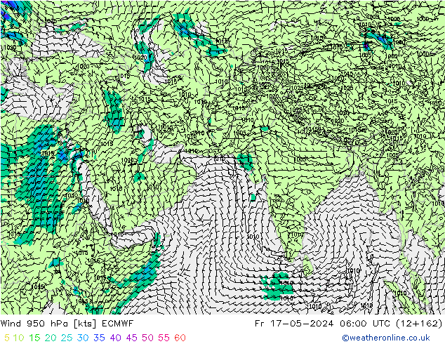 Wind 950 hPa ECMWF vr 17.05.2024 06 UTC