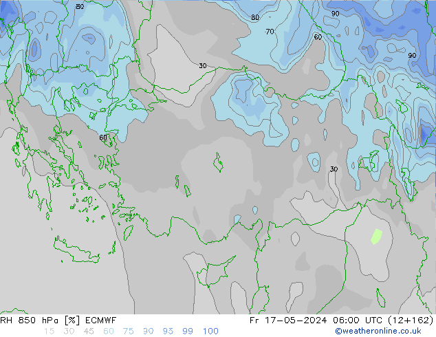 Humedad rel. 850hPa ECMWF vie 17.05.2024 06 UTC