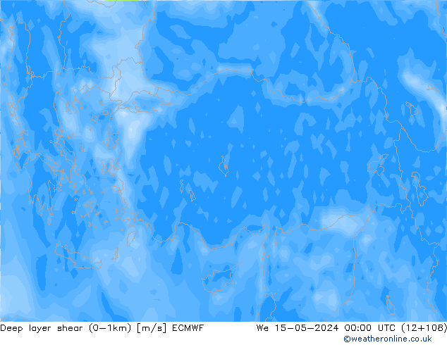 Deep layer shear (0-1km) ECMWF ср 15.05.2024 00 UTC