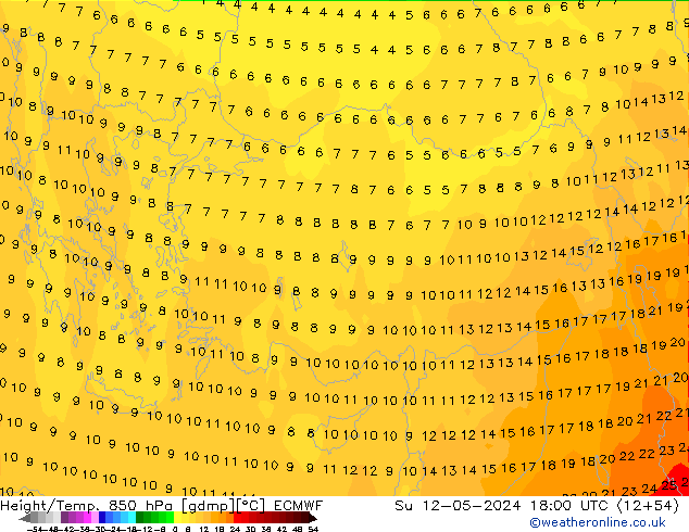 Yükseklik/Sıc. 850 hPa ECMWF Paz 12.05.2024 18 UTC