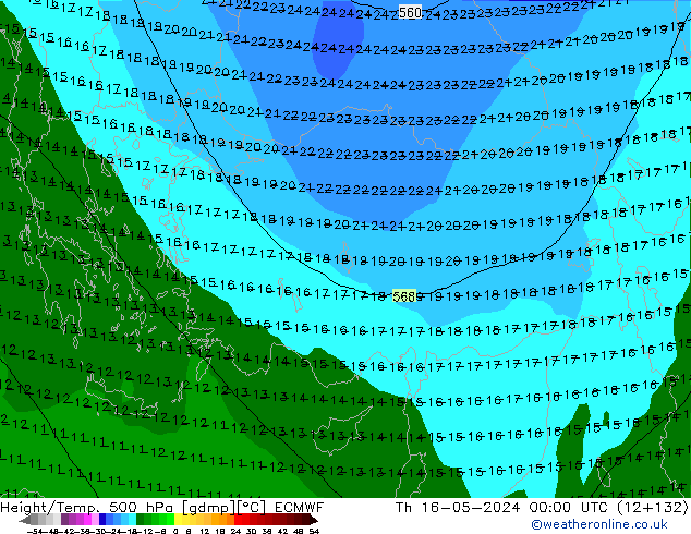 Z500/Rain (+SLP)/Z850 ECMWF Th 16.05.2024 00 UTC