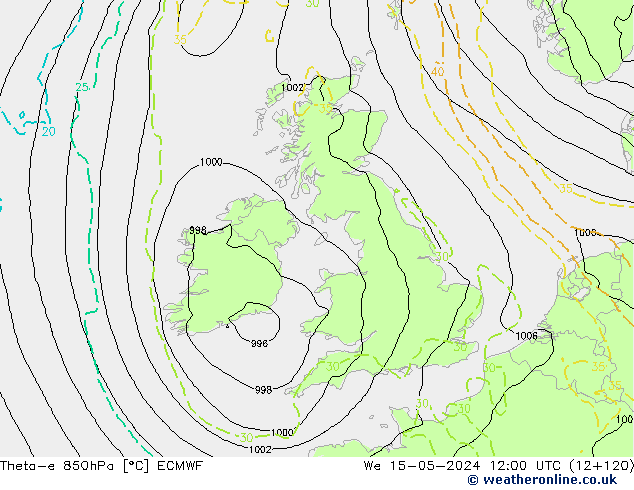 Theta-e 850hPa ECMWF We 15.05.2024 12 UTC