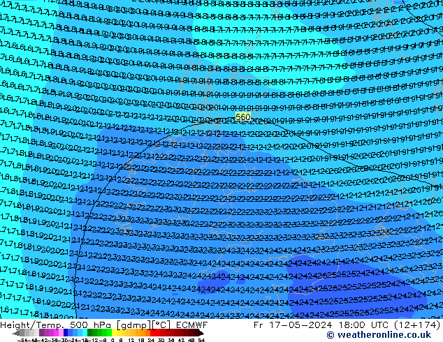 Yükseklik/Sıc. 500 hPa ECMWF Cu 17.05.2024 18 UTC