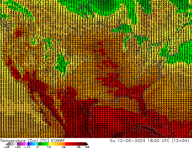 Temperature (2m) ECMWF Su 12.05.2024 18 UTC