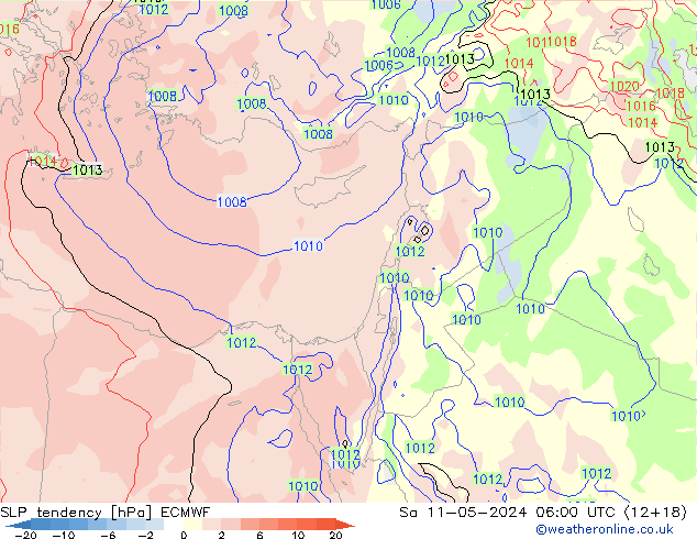 SLP tendency ECMWF Sa 11.05.2024 06 UTC