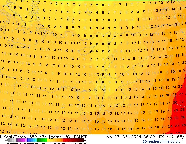 Z500/Rain (+SLP)/Z850 ECMWF pon. 13.05.2024 06 UTC