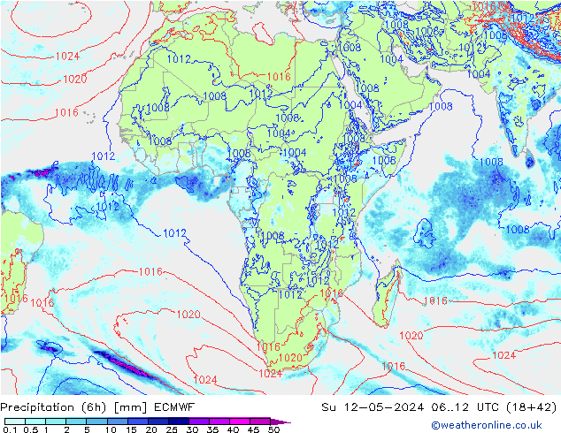 Precipitación (6h) ECMWF dom 12.05.2024 12 UTC