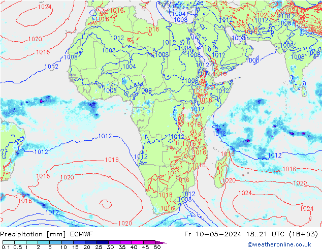 Neerslag ECMWF vr 10.05.2024 21 UTC