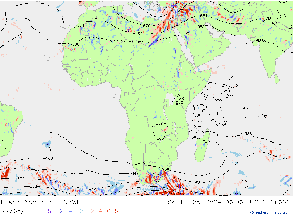 T-Adv. 500 hPa ECMWF za 11.05.2024 00 UTC