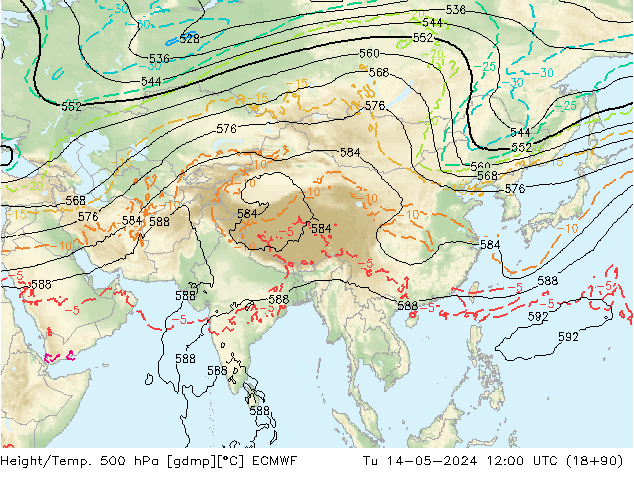 Z500/Rain (+SLP)/Z850 ECMWF  14.05.2024 12 UTC