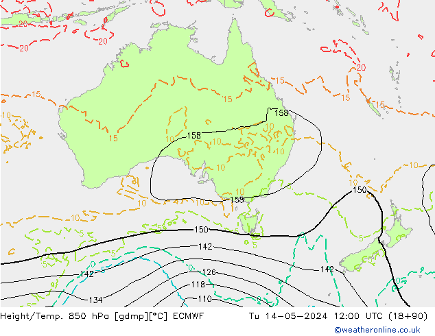 Hoogte/Temp. 850 hPa ECMWF di 14.05.2024 12 UTC