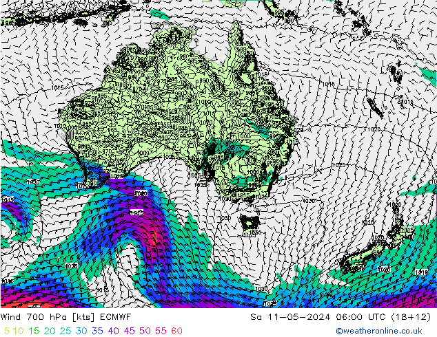 Wind 700 hPa ECMWF Sa 11.05.2024 06 UTC