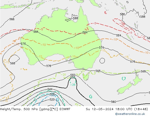 Z500/Rain (+SLP)/Z850 ECMWF Вс 12.05.2024 18 UTC