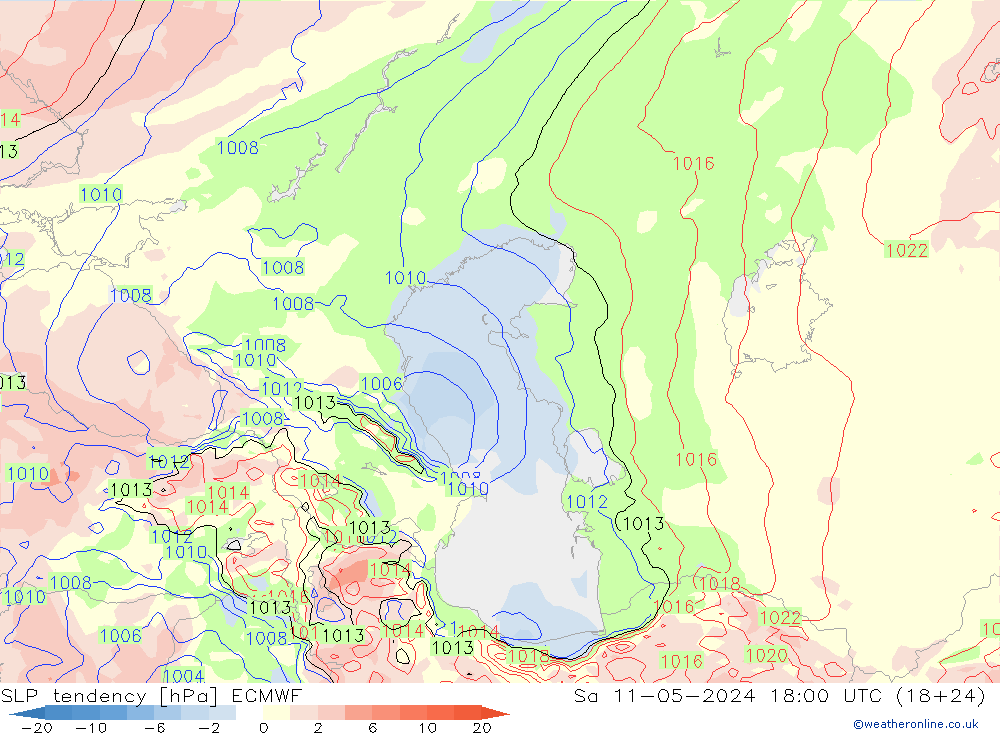 Druktendens (+/-) ECMWF za 11.05.2024 18 UTC