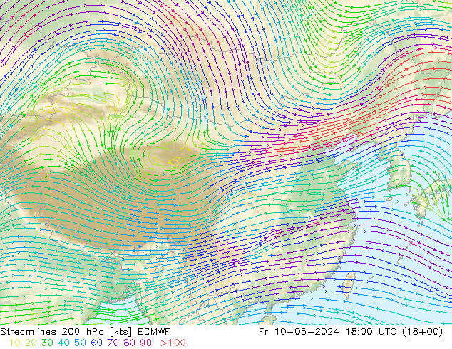 风 200 hPa ECMWF 星期五 10.05.2024 18 UTC