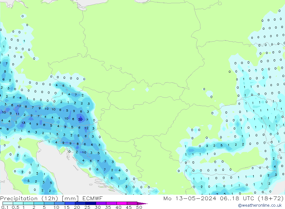 Precipitação (12h) ECMWF Seg 13.05.2024 18 UTC
