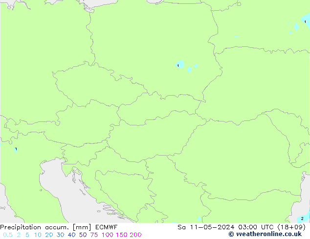Precipitation accum. ECMWF sab 11.05.2024 03 UTC