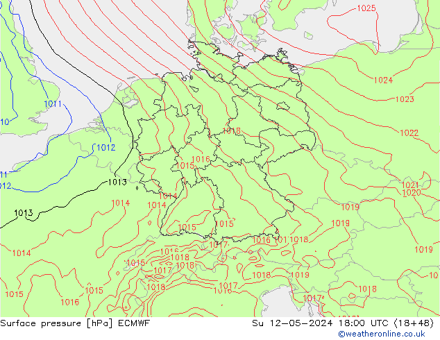 Surface pressure ECMWF Su 12.05.2024 18 UTC