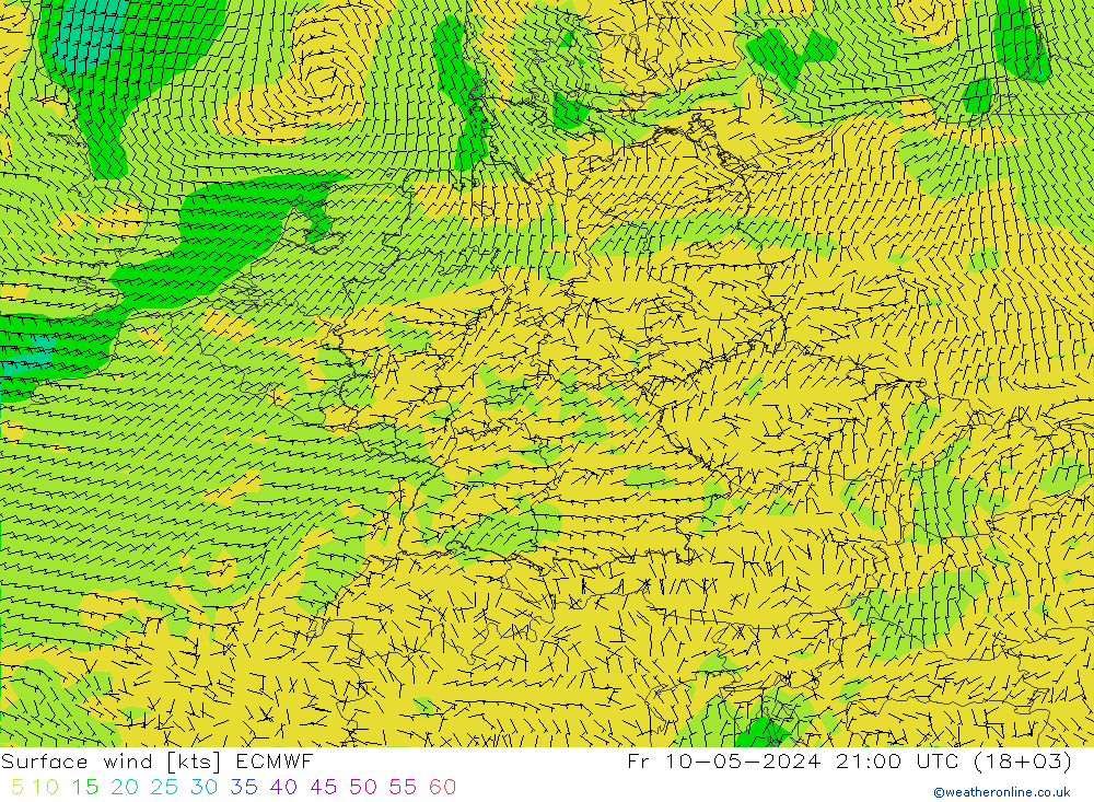 风 10 米 ECMWF 星期五 10.05.2024 21 UTC
