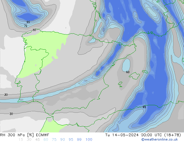 RH 300 hPa ECMWF mar 14.05.2024 00 UTC