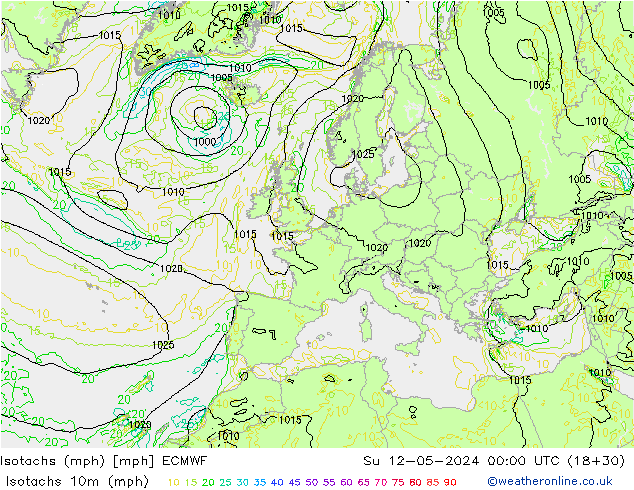 Isotachs (mph) ECMWF Su 12.05.2024 00 UTC
