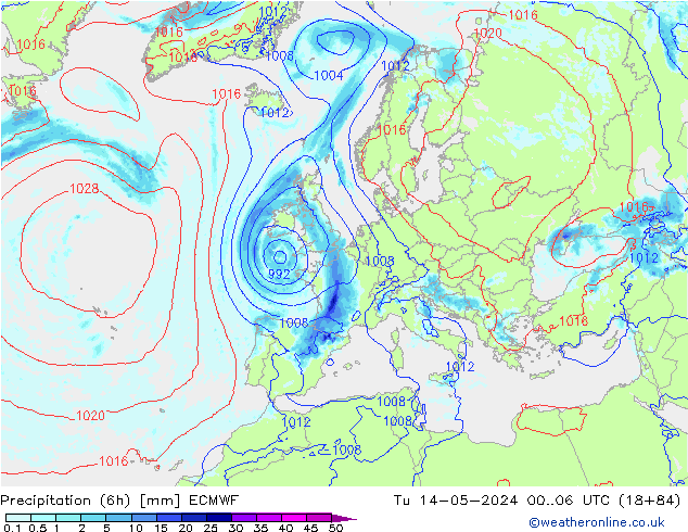 Z500/Rain (+SLP)/Z850 ECMWF Di 14.05.2024 06 UTC