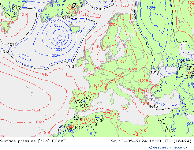 Atmosférický tlak ECMWF So 11.05.2024 18 UTC