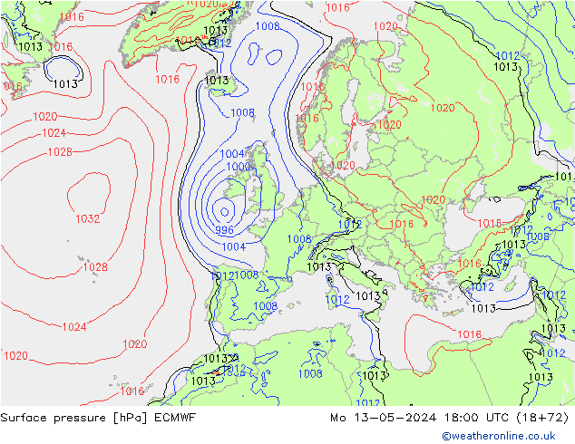 Pressione al suolo ECMWF lun 13.05.2024 18 UTC