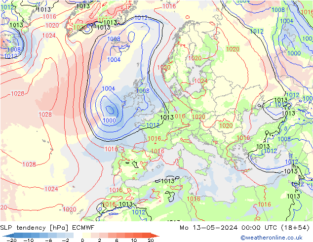 Drucktendenz ECMWF Mo 13.05.2024 00 UTC