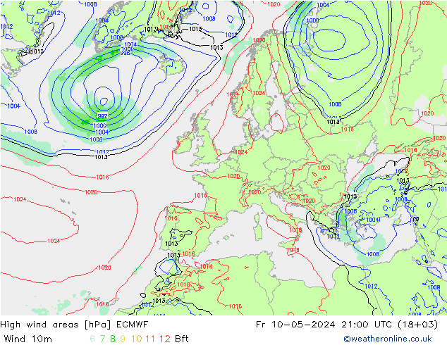 High wind areas ECMWF Fr 10.05.2024 21 UTC