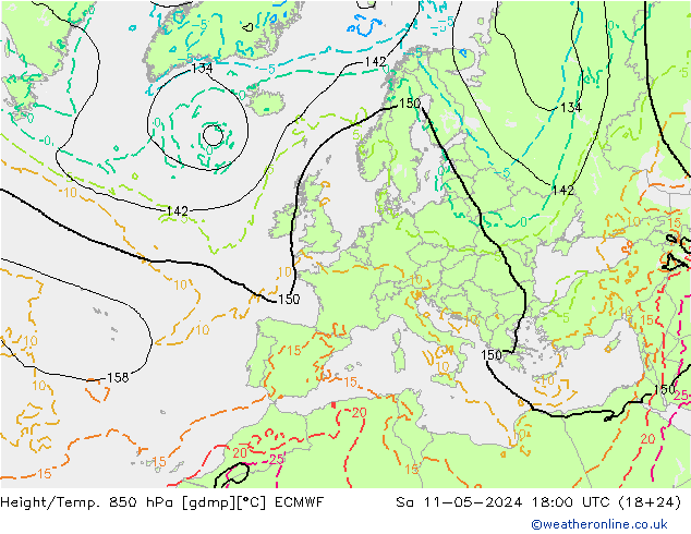 Z500/Rain (+SLP)/Z850 ECMWF Sa 11.05.2024 18 UTC