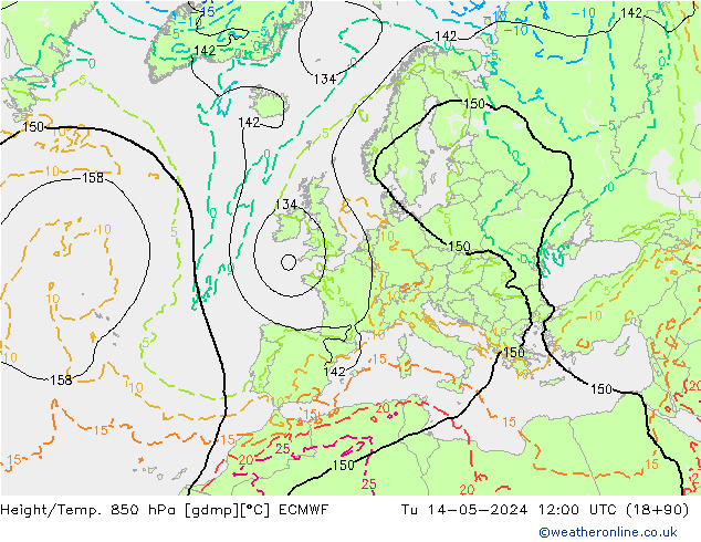 Height/Temp. 850 hPa ECMWF mar 14.05.2024 12 UTC