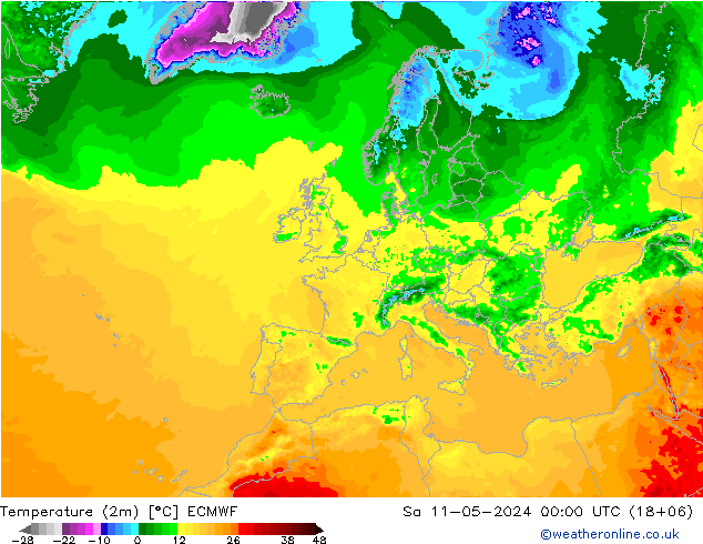 Temperature (2m) ECMWF Sa 11.05.2024 00 UTC