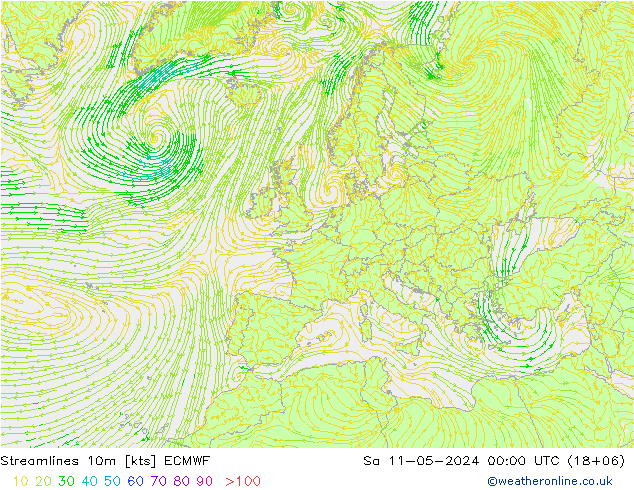 ветер 10m ECMWF сб 11.05.2024 00 UTC