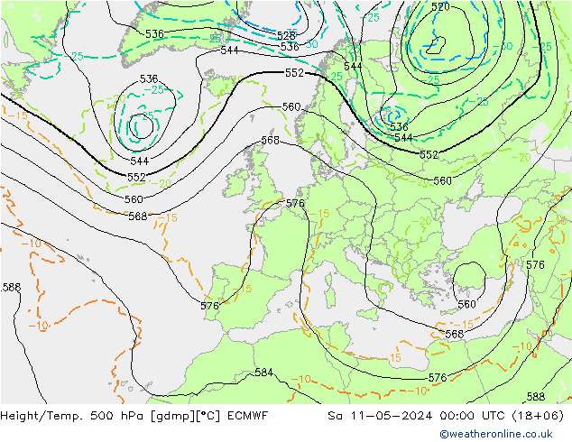 Z500/Rain (+SLP)/Z850 ECMWF sáb 11.05.2024 00 UTC