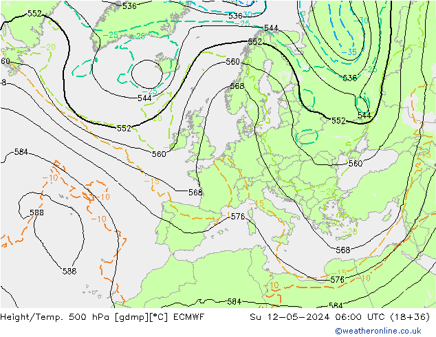 Z500/Rain (+SLP)/Z850 ECMWF Su 12.05.2024 06 UTC