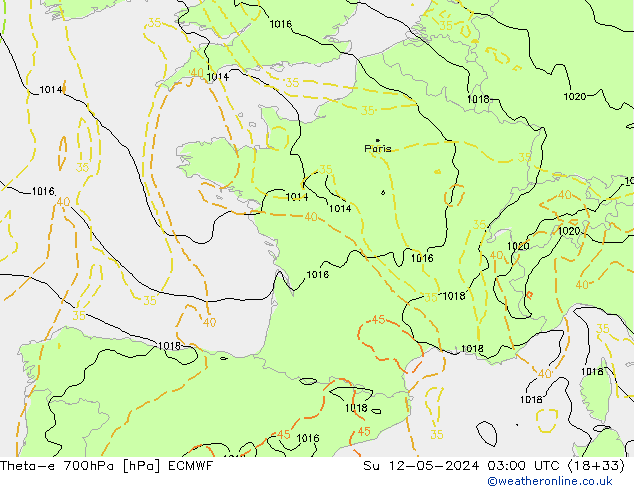 Theta-e 700hPa ECMWF Su 12.05.2024 03 UTC