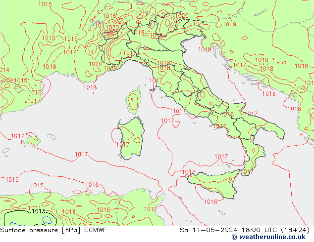 Presión superficial ECMWF sáb 11.05.2024 18 UTC