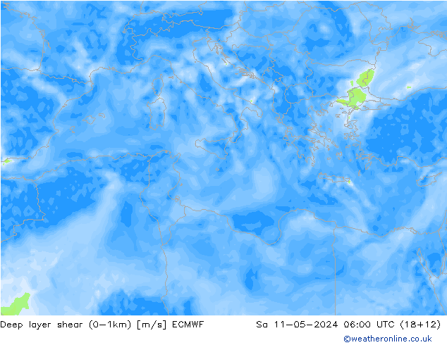 Deep layer shear (0-1km) ECMWF Sáb 11.05.2024 06 UTC