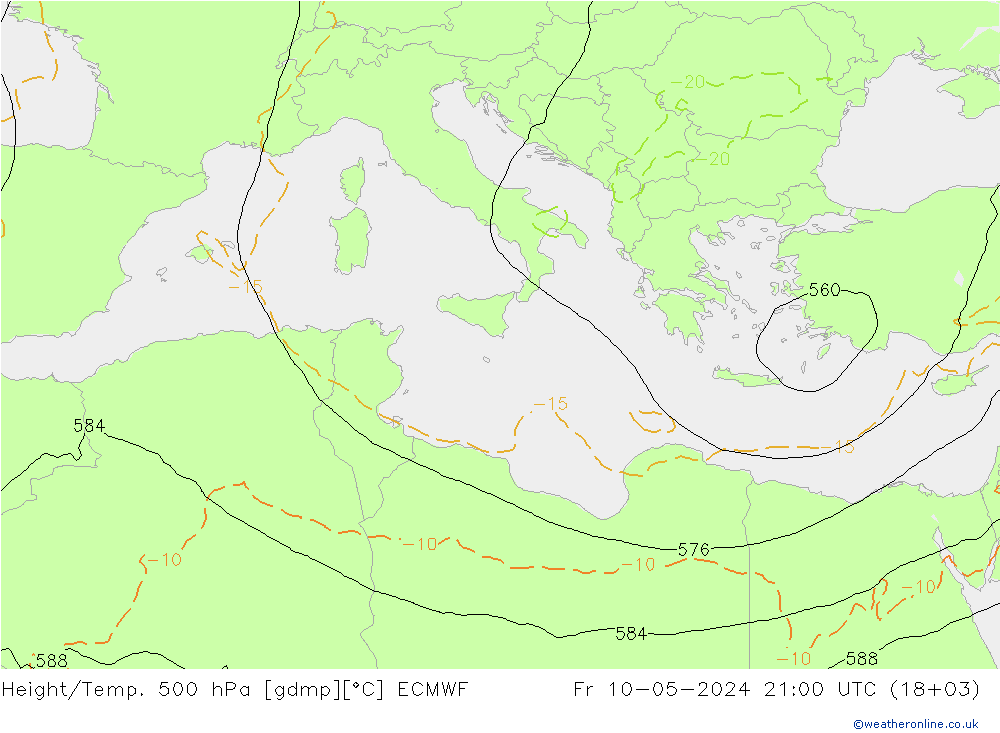 Height/Temp. 500 hPa ECMWF Fr 10.05.2024 21 UTC