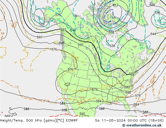 Z500/Rain (+SLP)/Z850 ECMWF sam 11.05.2024 00 UTC