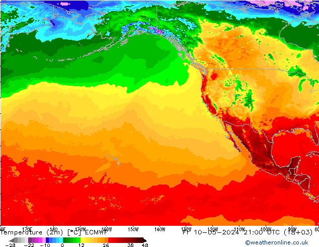 Temperature (2m) ECMWF Fr 10.05.2024 21 UTC