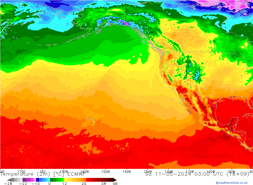 Temperatuurkaart (2m) ECMWF za 11.05.2024 03 UTC